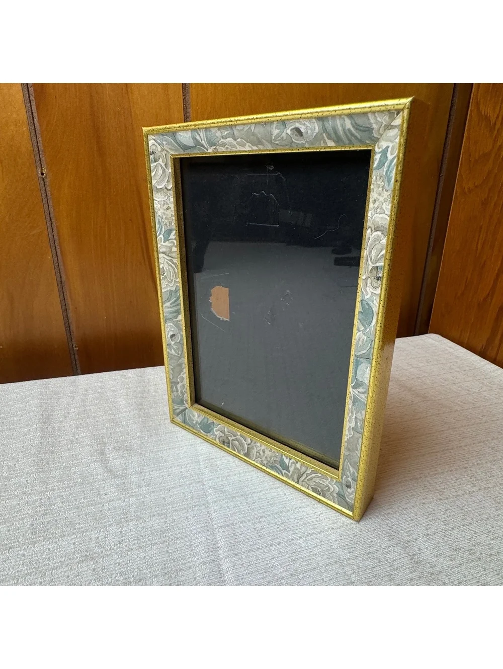 Vintage Gold Floral 5x7 Picture Frame Blue Gray Roses Cottage Chic Decor